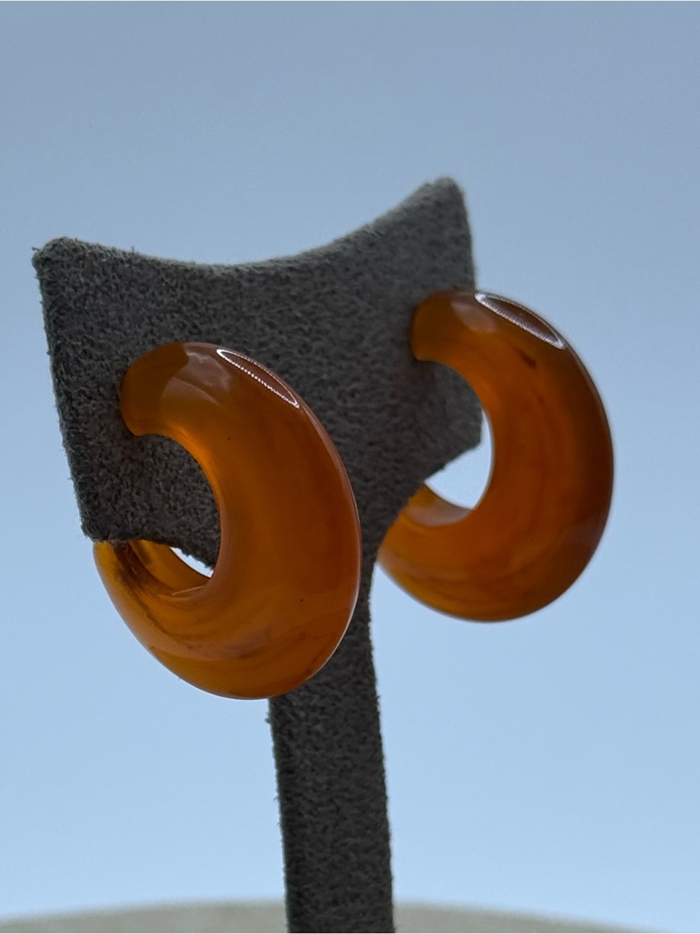 Vintage Trifari Amber color clip on  Hoop Earrings